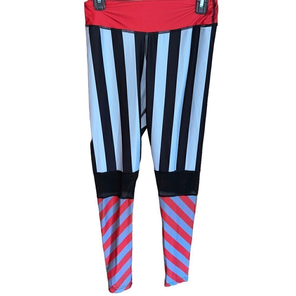 Bend athletic bold striped leggings in red, black‎ and grey women’s size medium